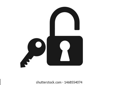 key with padlock icon vector, unlock and lock sign, safe and protection icon vector on white background 