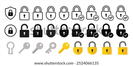 Key, padlock and keyhole icon set. vector 10eps.
