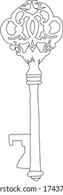 Key. The key for painting. Black and white vintage key for coloring book.