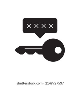 Key, password icon in black flat glyph, filled style isolated on white background