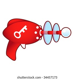 Key or password icon on laser raygun vector illustration in retro 1950's style.