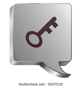 Key or password icon on stainless steel modern industrial voice bubble icon suitable for use as a website accent, on promotional materials, or in advertisements.