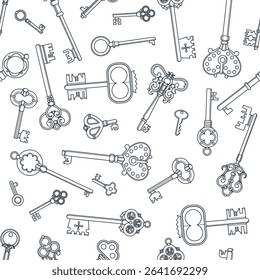 Key pattern. retro keys collection. vector seamless background
