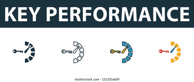 Key Performance icon set. Premium simple element in different styles from customer service icons collection. Set of key performance icon in filled, outline, colored and flat symbols concept.