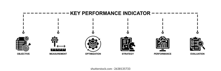 Key Performance Indicator Banner Web Icon Vector Illustration Concept With Icon Of Objective, Measurement, Optimization, Strategy, Performance, Evaluation. Glyph Style