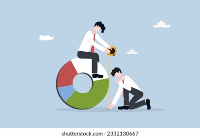 Key performance indicator, business productivity measurement, assessing achieving desired business outcome concept, Businessmen measuring pie chart using measuring tape.