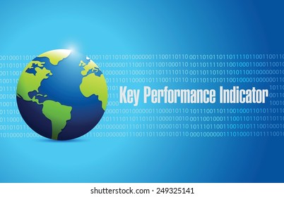 key performance indicator globe sign illustration design over a blue background