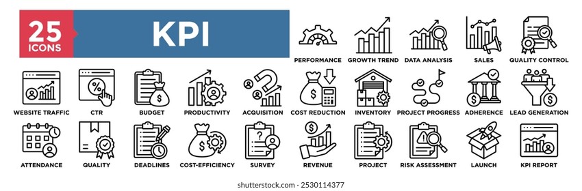 Key Performance Indicator icon collection set. Containing design performance, indicator, kpi, strategy, management