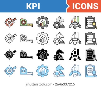 Ícone do indicador chave de desempenho definido com coleção de vários estilos.