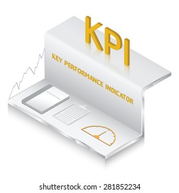 Key Performance Indicator keywords and icons. Vector 3D Isometric