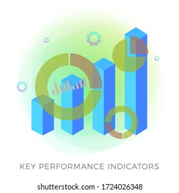 Key Performance Indicator (KPI) - Business Intelligence strategy with metrics and planned targets. Company management, growth indicators vector icon and infographic charts isolated on white background