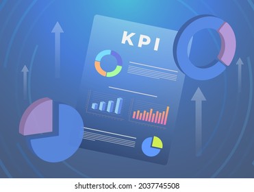 Key Performance Indicator - KPI Business Concept Illustration. Unternehmensführung, Wachstumsindikatoren, Vektorsymbol und Infografiken. BI Business Intelligence Strategie mit Zielen und Messgrößen.