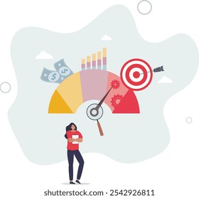 Key performance indicator or KPI for business success evaluation .flat characters.