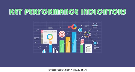 Key Performance Indicator, KPI, Marketing, Business Metrics Flat Vector Illustration Banner With Icons