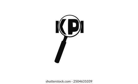 Key Performance Indicator KPI, text under a magnifying glass, black isolated silhouette