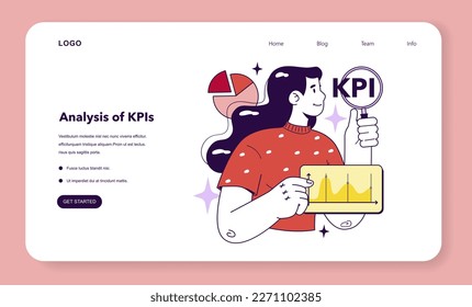 Key performance indicators analysis web banner or landing page. Indicators of employee efficiency or performance. Data assessment and examination. Flat vector illustration