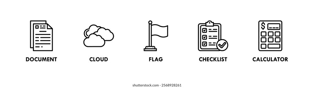Key Performance Indicators banner web icon illustration concept with icon of document, cloud, flag, checklist, and calculator