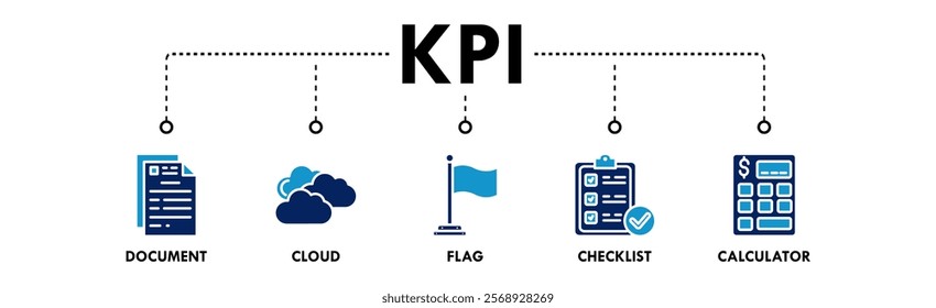 Key Performance Indicators banner web icon illustration concept with icon of document, cloud, flag, checklist, and calculator
