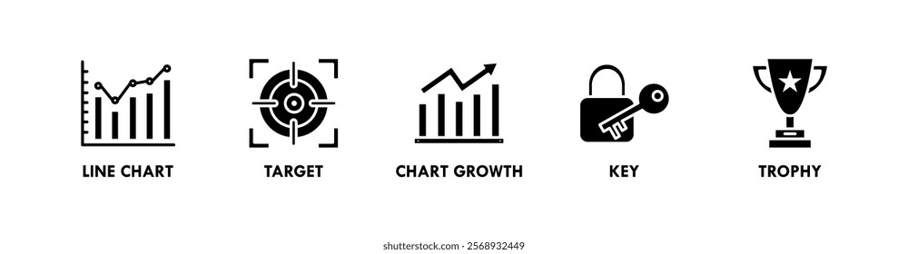 Key Performance Indicators banner web icon illustration concept with icon of line chart, target, chart growth, key, and trophy