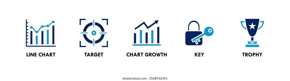 Key Performance Indicators banner web icon illustration concept with icon of line chart, target, chart growth, key, and trophy