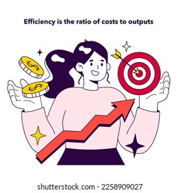 Key performance indicators. Employee efficiency evaluation, the ratio of costs to outputs. Staff management and development. Flat vector illustration