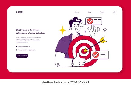 Key performance indicators. Employee efficiency evaluation. Effectiveness is the level of achievement of stated objectives. Staff management and development. Flat vector illustration