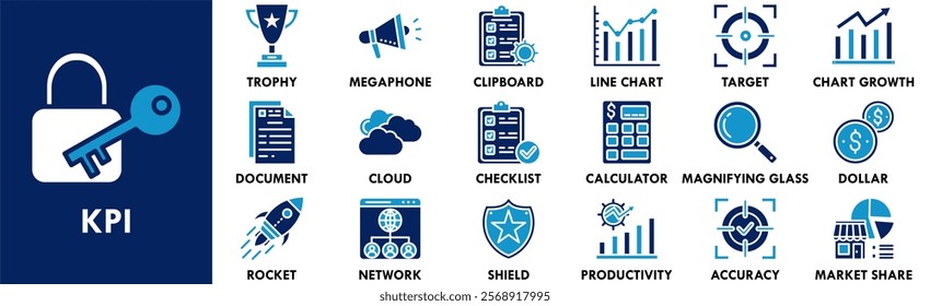 Key Performance Indicators icon collection set. Containing design performance, indicator, evaluation, management, analysis