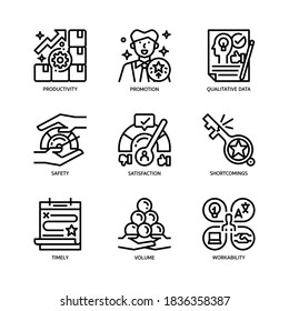 Key performance indicators icons set outline style