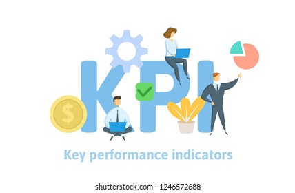 Key Performance Indicators, KPI. Concept with keywords, letters and icons. Colored flat vector illustration on white background.