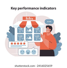 Key Performance Indicators in Retail. Detailed monitoring of customer satisfaction and sales metrics. Visual guide to understanding retail health and success factors. Flat vector.