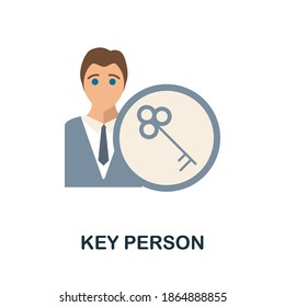 Icono plano de persona clave de la colección de administración de reputación. Elemento de línea simple Símbolo de clave Persona para plantillas, diseño web e infografías