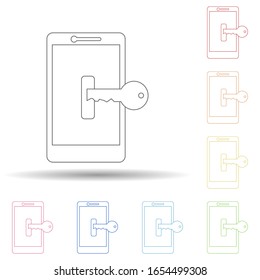 Key for phone in multi color style icon. Simple thin line, outline vector of virus antivirus icons for ui and ux, website or mobile application