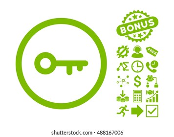 Key pictograph with bonus pictograph collection. Vector illustration style is flat iconic symbols, eco green color, white background.