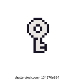 Key pixel art 1-bit icon. Design for stamp, logo, sticker, mobile app, website. 8-bit sprite. Isolated vector illustration. 