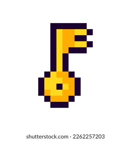 Key Pixel Art gaming item. Game pixel key icon, key 8Bit game resource. Pixelart vector Illustration isolated on white background.