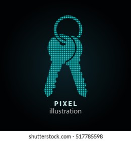 Key - pixel icon. Vector Illustration. Design logo element. Isolated on black background. It is easy to change to any color.