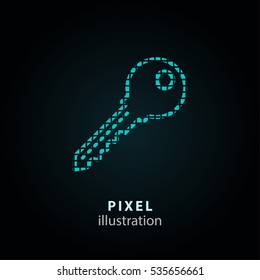 Key - pixel icon. Vector Illustration. Design logo element. Isolated on black background. It is easy to change to any color.