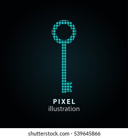 Key - pixel icon. Vector Illustration. Design logo element. Isolated on black background. It is easy to change to any color.
