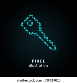Key - pixel icon. Vector Illustration. Design logo element. Isolated on black background. It is easy to change to any color.