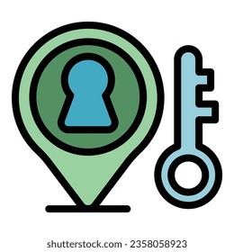 Key point location icon outline vector. List check. Business word color flat