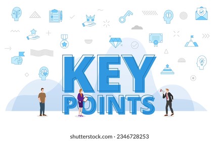 key points concept with big words and people surrounded by related icon with blue color style