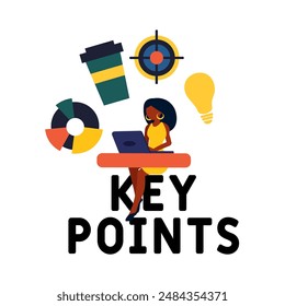 Key Points. Concept with keyword, people and icons. Flat vector illustration. Isolated on white.