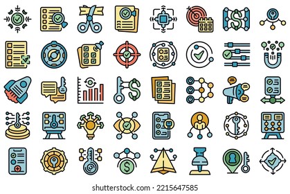 Key points icons set outline vector. Path process. Escape answer color flat isolated