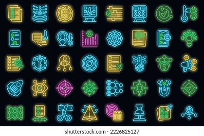 Los iconos de puntos clave establecen el vector de contorno. Proceso de trazado. Escape de color de neón de respuesta en negro