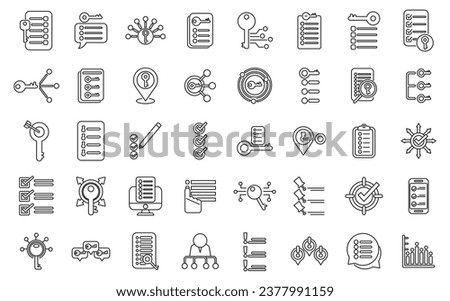 Key points icons set outline vector. Path process. Escape find choice