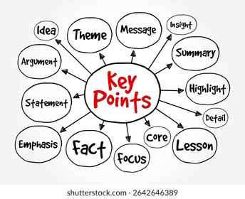 Key Points - of spoken or written text are the most important points, text concept mind map