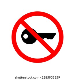 La clave está prohibida. No hay icono de clave. Detener o prohibir la señal redonda roja con el icono de la clave..eps