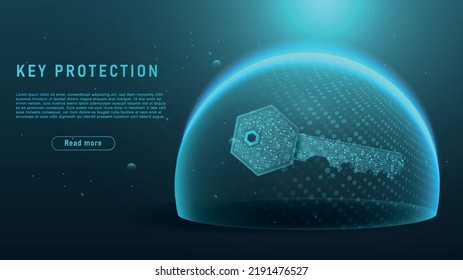 Key protection concept. Cryptocurrency and blockchain technology. Security in Internet, safety of personal data online. Modern technologies and digital world. Cartoon isometric vector illustration