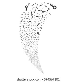 Key random fireworks stream. Vector illustration style is flat gray iconic symbols on a white background. Object fountain done from scattered pictograms.