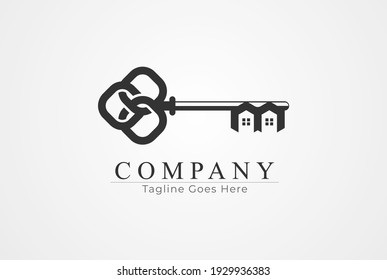 Key Real Estate logo, key and house icon combination, usable for real estate and building logos, flat design logo template,vector illustration